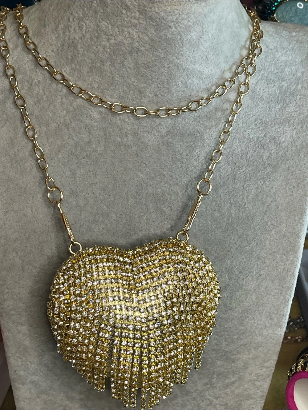 Rhinestone heart evening bag